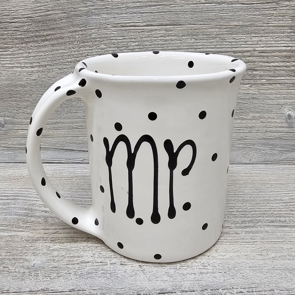 Jan‎ Pugh "Mr." Polka Dot Coffee Mug White Black Farmhouse Ceramic Cup Wedding